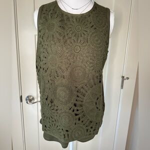 Maurices Olive Green Crochet Lace Overlay Tank Top | Medium | Boho Cottagecore